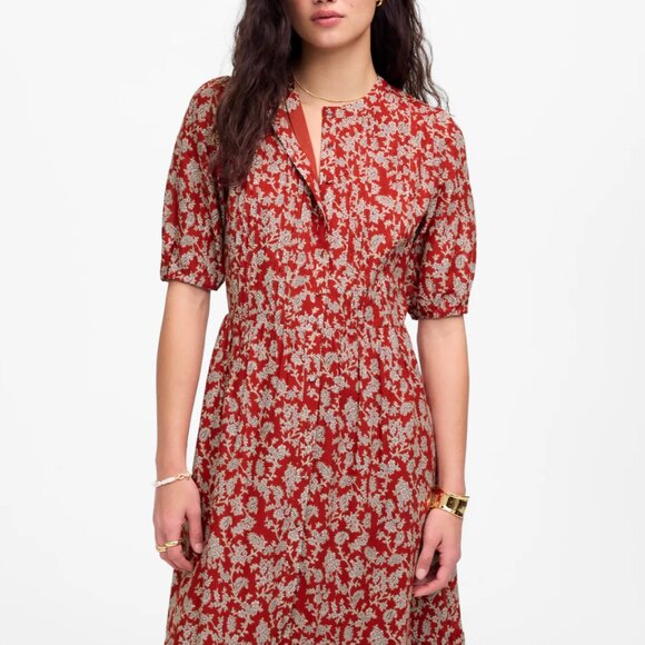NWT! MADEWELL Pintucked Puff-Sleeve Midi Dress in Floral Size 4 - Picture 1 of 11